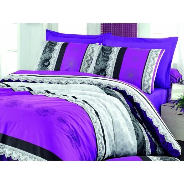 Juego de Cama 220x240 cm + 2 Fundas Almohada 60x60 cm 100% Algodón Reforzado Lila ASI8681181819630