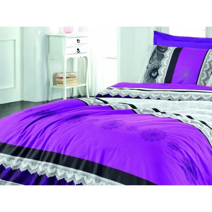 Juego de Cama 220x240 cm + 2 Fundas Almohada 60x60 cm 100% Algodón Reforzado Lila ASI8681181819630