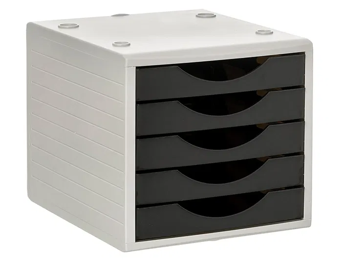 Archivo 2000 Fichero Cajones Sobremesa 5 Cajones Negro Opaco Poliestireno Reciclado A4 Folio 270x340x260 mm