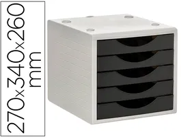 Archivo 2000 Fichero Cajones Sobremesa 5 Cajones Negro Opaco Poliestireno Reciclado A4 Folio 270x340x260 mm