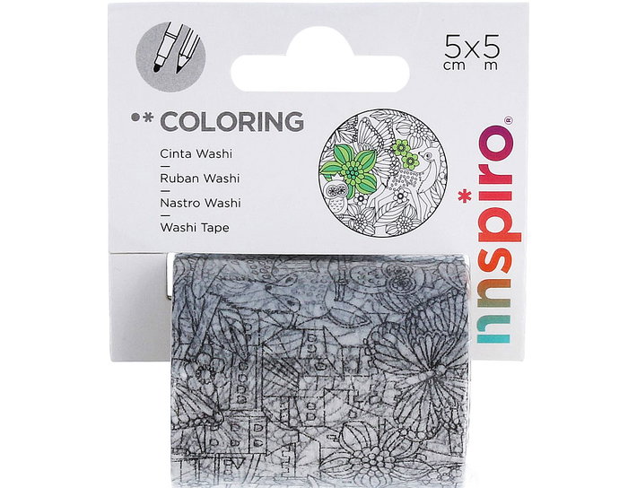 Innspiro Cinta washi tape para colorear COLORING Bosque 50mmx5m Innspiro Cinta washi tape para colorear COLORING Bosque 50mmx5m