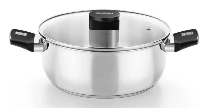 Monix M240326 Cacerola Acero Inoxidable Ø26cm con Tapa de Cristal y Asas de Baquelita - Fondo Difusor para Todo Tipo de Cocinas Incluida Inducción