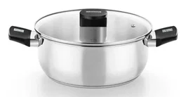 Monix M240326 Cacerola Acero Inoxidable Ø26cm con Tapa de Cristal y Asas de Baquelita - Fondo Difusor para Todo Tipo de Cocinas Incluida Inducción