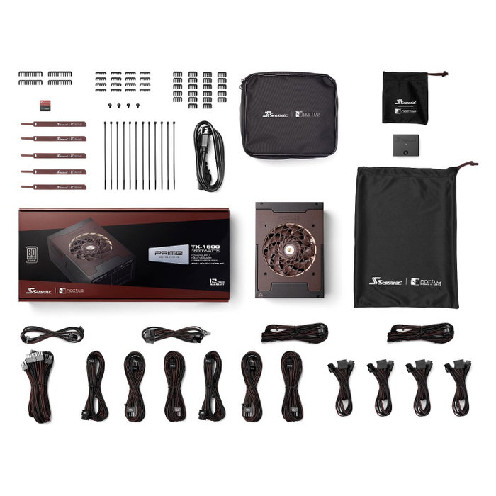 Seasonic PRIME TX-1600 Noctua Edition - Fuente de alimentación ATX 3.1, 1600W, 80 PLUS Titanium, totalmente modular, ventilador silencioso de 12 cm, 2x 12 Pin GPU, negro
