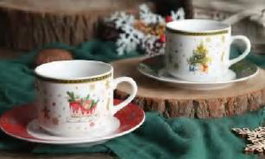 DKD Home Decor Café Navidad Tradicional Set de 6 Piezas Porcelana Rojo Verde Blanco 7.5 x 5.7 x 8 cm