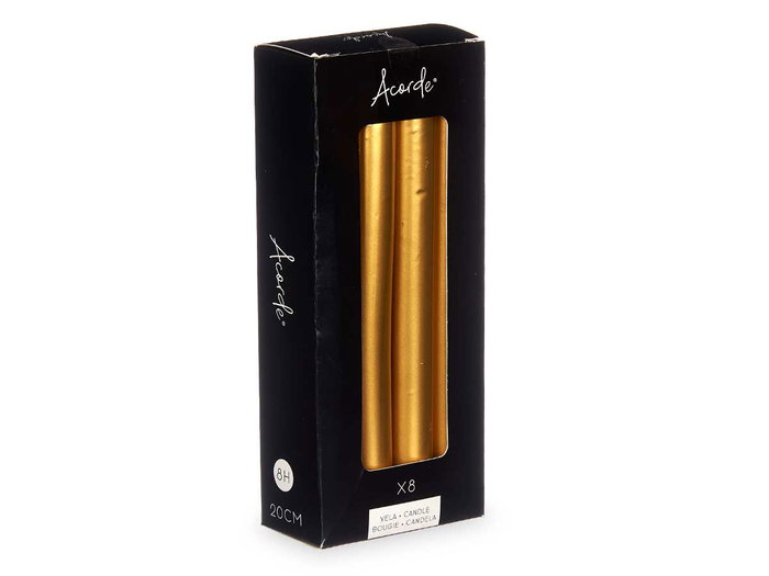 Acorde Set 8 Cirios Oro 20 cm 8 Horas de Duración para Velas (Set de 12)