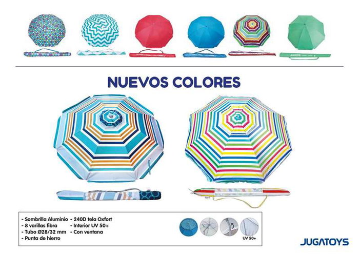 JugaToys Sombrilla de Aluminio 220cm con Protección UV 50+ y Ventana, Modelos Surtidos