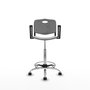 Taburete Robledo con mecanismo Giratorio de PVC color Gris claro. Equipado con Base cromada, Brazos fijos y Ruedas autofrenantes