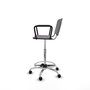 Taburete Robledo con mecanismo Giratorio de PVC color Gris claro. Equipado con Base cromada, Brazos fijos y Ruedas autofrenantes