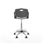 Taburete Robledo con mecanismo Giratorio de PVC color Gris claro. Equipado con Base cromada, Brazos fijos y Ruedas autofrenantes