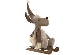 DKD Home Decor Figura de Reno en Trineo Beige y Marrón de Poliéster
