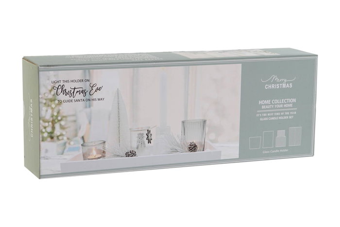 DKD Home Decor Portavelas Blanco Cristal y MDF Set de 8 Piezas 40x14x3 cm