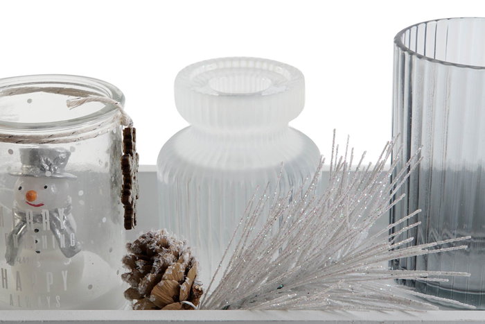 DKD Home Decor Portavelas Blanco Cristal y MDF Set de 8 Piezas 40x14x3 cm