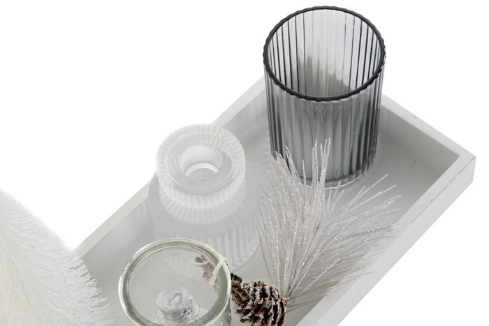 DKD Home Decor Portavelas Blanco Cristal y MDF Set de 8 Piezas 40x14x3 cm