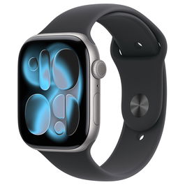 Apple Watch S11 Reloj Inteligente 46mm Aluminio Gris Espacial con Correa Deportiva Negra watchOS 11 Pantalla Retina OLED Always-on GPS Resistencia al Agua 50m Bluetooth 5.3