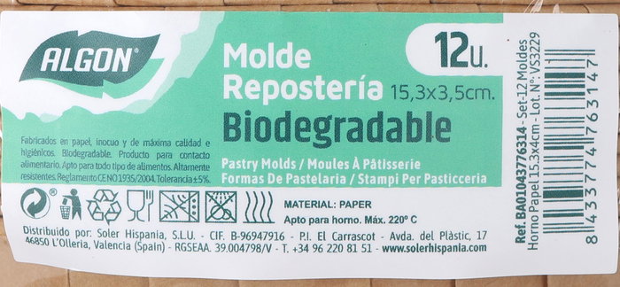 Algon Set 12 Moldes Horno Papel 15.3 x 4 cm (24 Unidades)