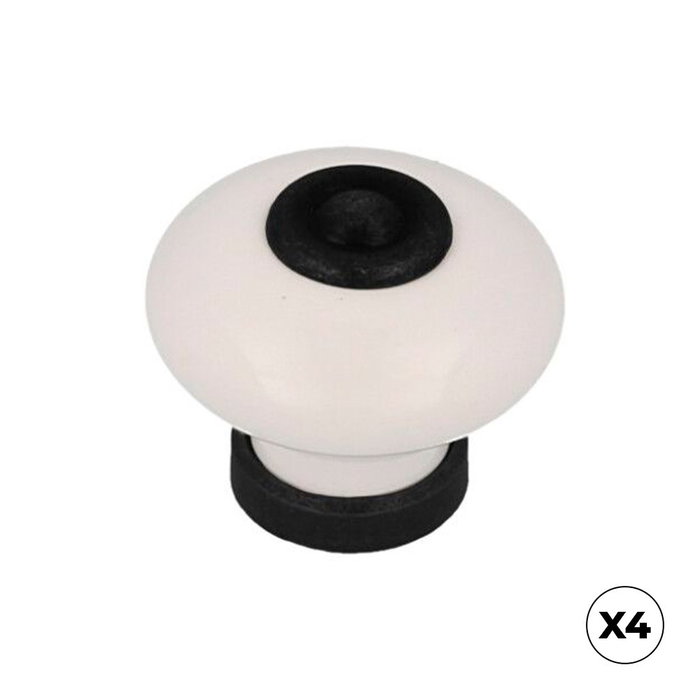 Rei Pomo Modelo 824 para Mueble, Porcelana y Metal con Acabado Negro Mate y Blanco, Ø31 x 28 mm, Blíster 4 Unidades Rei Pomo Modelo 824 para Mueble, Porcelana y Metal con Acabado Negro Mate y Blanco, Ø31 x 28 mm, Blíster 4 Unidades