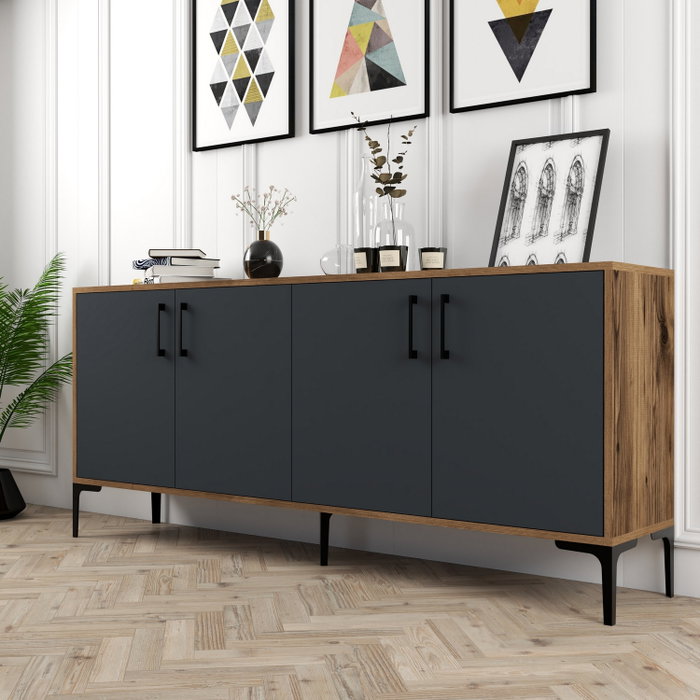 Hanah Home Kiev Consola Industrial Nogal, Antracita 180x78x35cm Hanah Home Kiev Consola Industrial Nogal, Antracita 180x78x35cm
