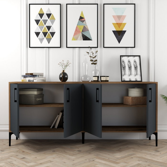 Hanah Home Kiev Consola Industrial Nogal, Antracita 180x78x35cm Hanah Home Kiev Consola Industrial Nogal, Antracita 180x78x35cm