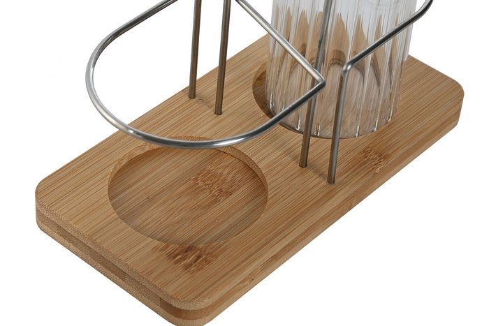 DKD Home Decor Aceitera Vinagrera Set de 2 Cristal y Bambú Transparente Natural 300ml 18.5 x 9.3 x 24 cm