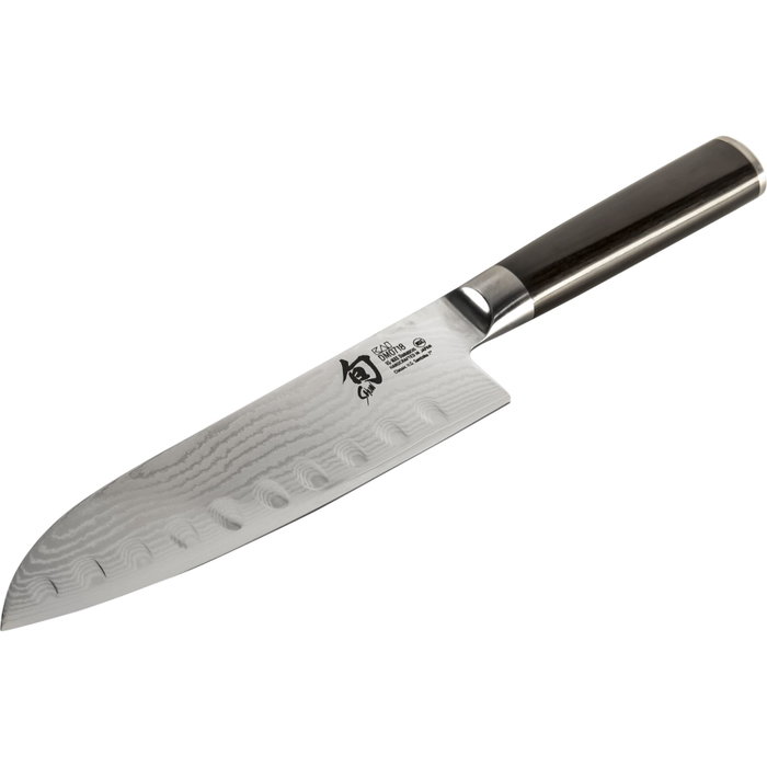 Kai Shun Classic DM-0718 Cuchillo Santoku con Borde Hueco de 18 cm de largo, Plata/Negro