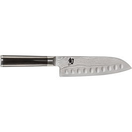 Kai Shun Classic DM-0718 Cuchillo Santoku con Borde Hueco de 18 cm de largo, Plata/Negro