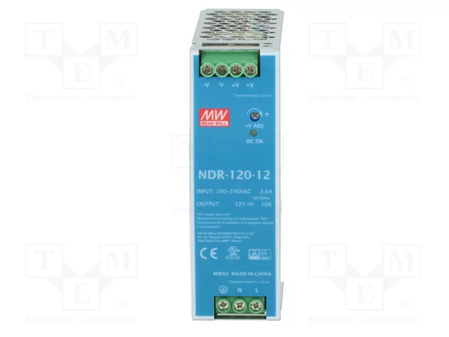 MEAN WELL NDR-120-12 Alimentador de impulso 120W 12VDC 10A Slim MEAN WELL NDR-120-12 Alimentador de impulso 120W 12VDC 10A Slim