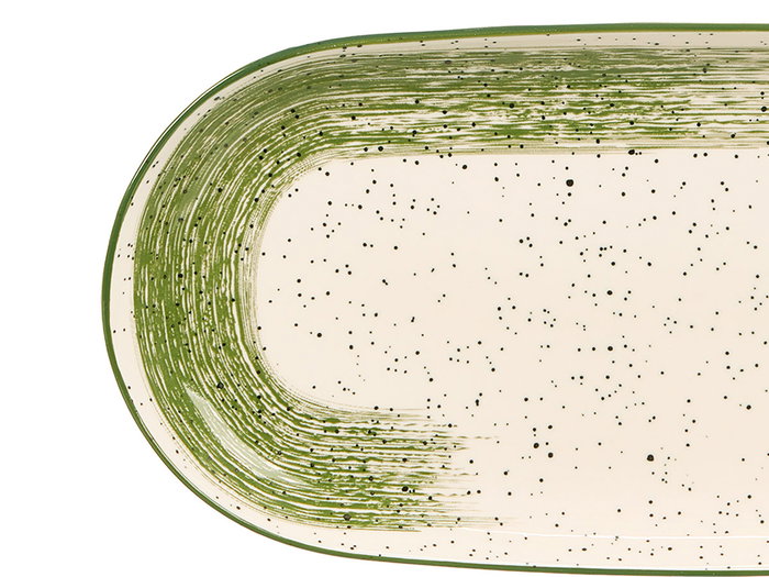VESSIA - Bandeja Ovalada Patinada Verde de Porcelana para Decoración o Servir - 33 x 15.5 cm (Set de 24)