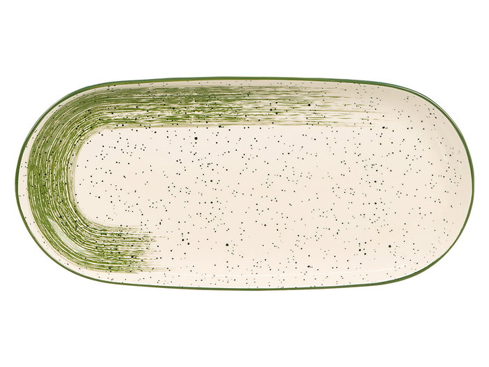 VESSIA - Bandeja Ovalada Patinada Verde de Porcelana para Decoración o Servir - 33 x 15.5 cm (Set de 24)