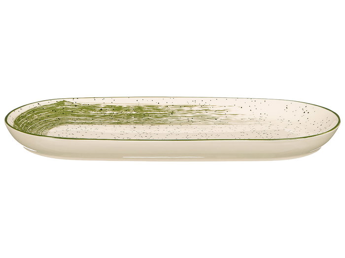 VESSIA - Bandeja Ovalada Patinada Verde de Porcelana para Decoración o Servir - 33 x 15.5 cm (Set de 24)