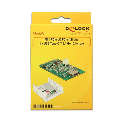 DeLOCK 95259 Adaptador Mini PCIe a USB-C 3.1 Gen 2 ASM1142, Tarjeta de Expansión Tamaño Completo, 1 Puerto USB Type-C, 10 Gbit/s