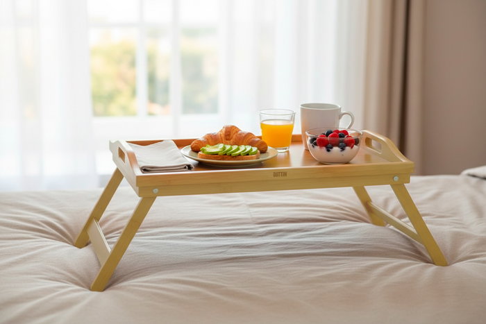 Quttin Mesa de Bambú Auxiliar Plegable 50x30x22 cm