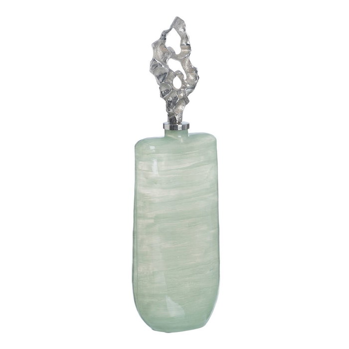 Ixia Botella Decorativa Verde-Plata de Cristal 19 x 13 x 62 cm