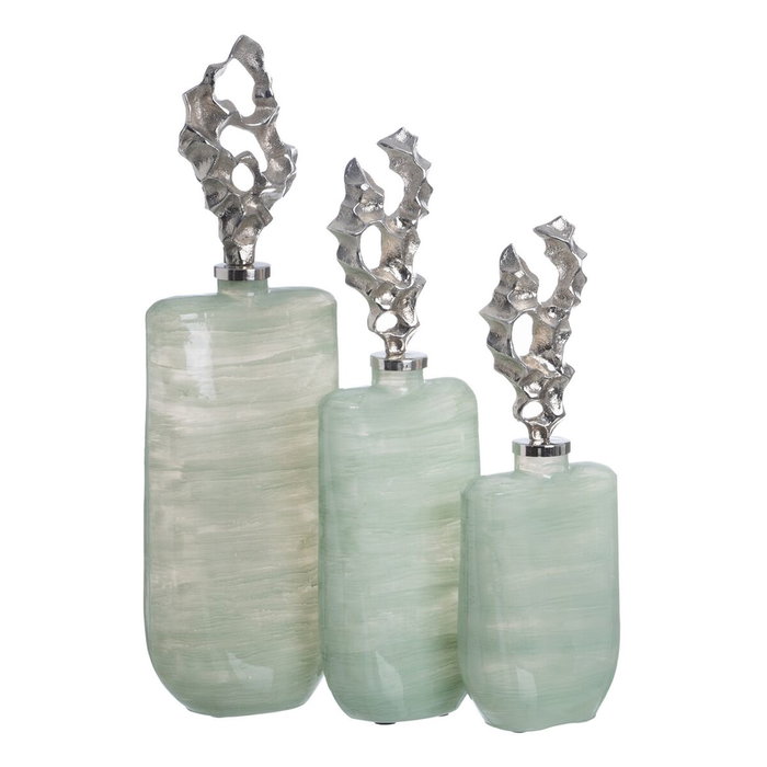 Ixia Botella Decorativa Verde-Plata de Cristal 19 x 13 x 62 cm