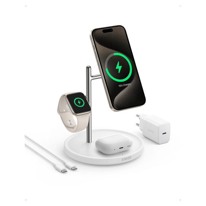 Anker MagGo Estación de Carga Inalámbrica 3 en 1 Plegable Blanco