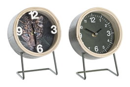 DKD Home Decor Set de 2 Relojes de Sobremesa MDF y Metal (Surtido Natural y Negro) 13x7x18 cm