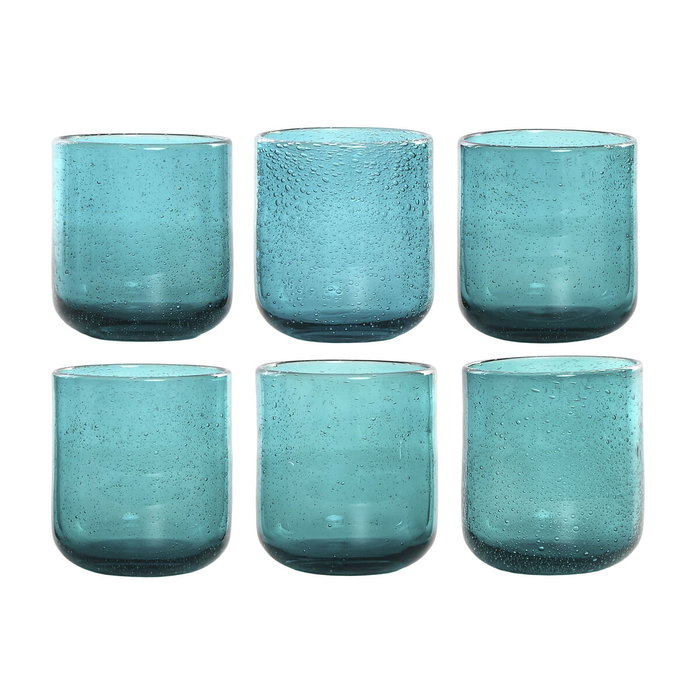 DKD Home Decor Set de 6 Vasos de Cristal Burbujas Turquesa 320ml DKD Home Decor Set de 6 Vasos de Cristal Burbujas Turquesa 320ml