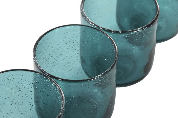 DKD Home Decor Vaso Turquesa Cristal Set de 6 Piezas 8.3 x 9.3 x 8.3 cm 320ml Apto Microondas y Lavavajillas