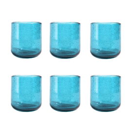 DKD Home Decor Vaso Turquesa Cristal Set de 6 Piezas 8.3 x 9.3 x 8.3 cm 320ml Apto Microondas y Lavavajillas