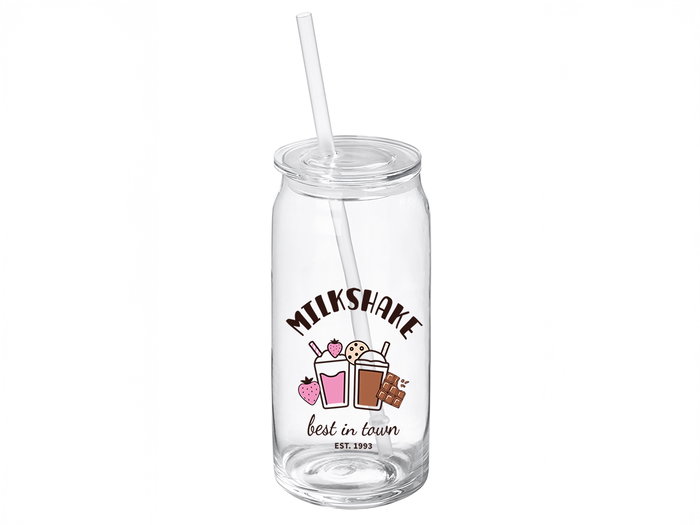 VIVALTO Vaso Tapa Pajita Cristal Milkshake 600ml