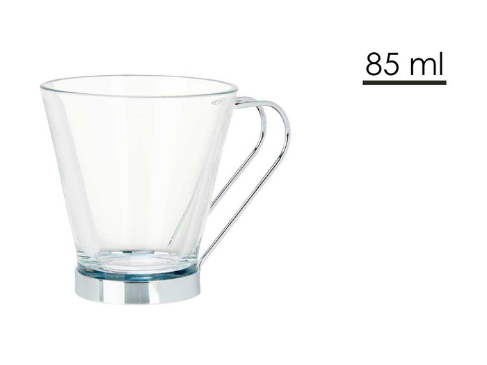 Vivalto Taza de Vidrio con Asa de Metal, 85 ml, Transparente/Plata, 8x6x6 cm (Set de 72)