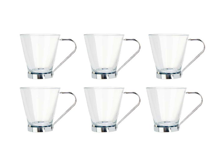 Vivalto Taza de Vidrio con Asa de Metal, 85 ml, Transparente/Plata, 8x6x6 cm (Set de 72)