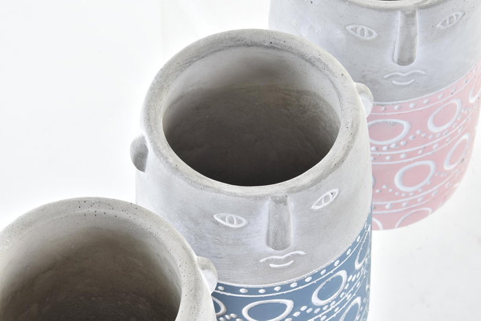 DKD Home Decor Macetero de Cemento CARA Surtido de 4 Unidades DKD Home Decor Macetero de Cemento CARA Surtido de 4 Unidades