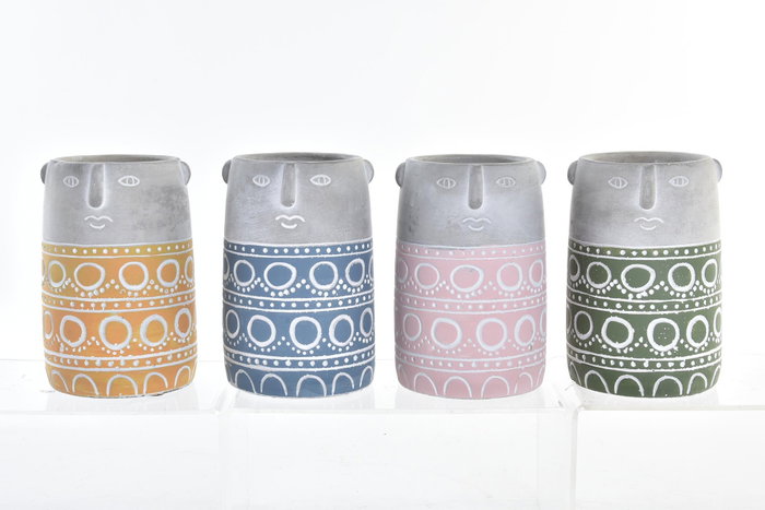 DKD Home Decor Macetero de Cemento CARA Surtido de 4 Unidades DKD Home Decor Macetero de Cemento CARA Surtido de 4 Unidades