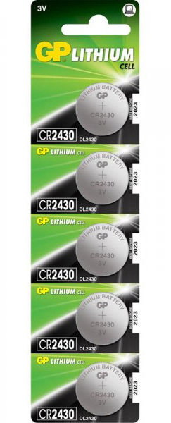 GP Pila de Botón de Litio CR2430, Pack de 5 Unidades