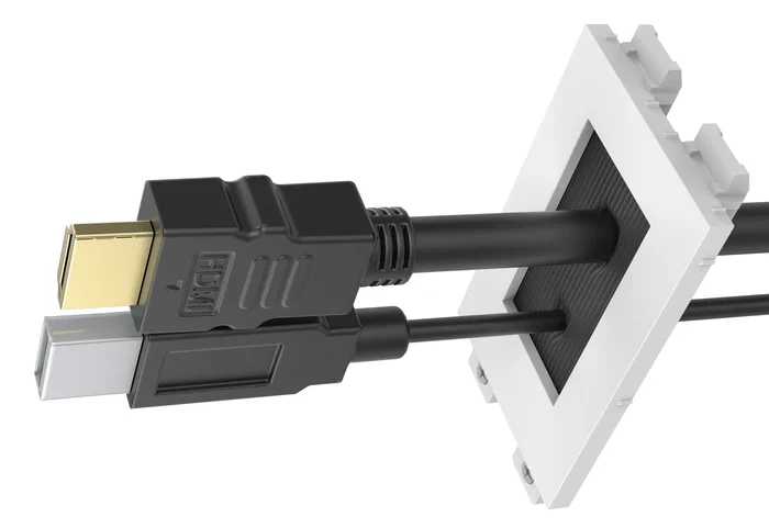 Vision TC3 BRUSH - Módulo único de doble altura con orificio para pasar cables, accesorio para sistema de ducto para canal, color blanco, plástico