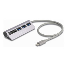 DeLOCK - 3 Port USB 3.0 Hub con Lector de Tarjetas SD y Micro SD, 5 Gbps, Tipo-C, Plata