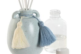 DKD Home Decor Ambientador Mikado Mediterraneo Azul Gres y Ratan 8 x 10 x 8 cm Capacidad 100ml