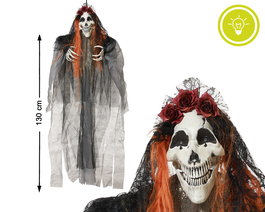 Esqueleto Colgante Decoración Halloween 130 cm con Luz - Realista para Exteriores, Pasajes del Terror y Fiestas Temáticas