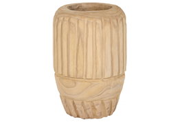 DKD Home Decor Jarrón de Madera Paulownia Tallado Natural 29x29x42 cm